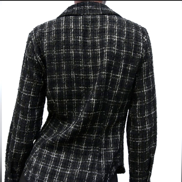 Zara Fitted Structured Black Plaid Shirt Tweed M medium NWT - Picture 5 of 10